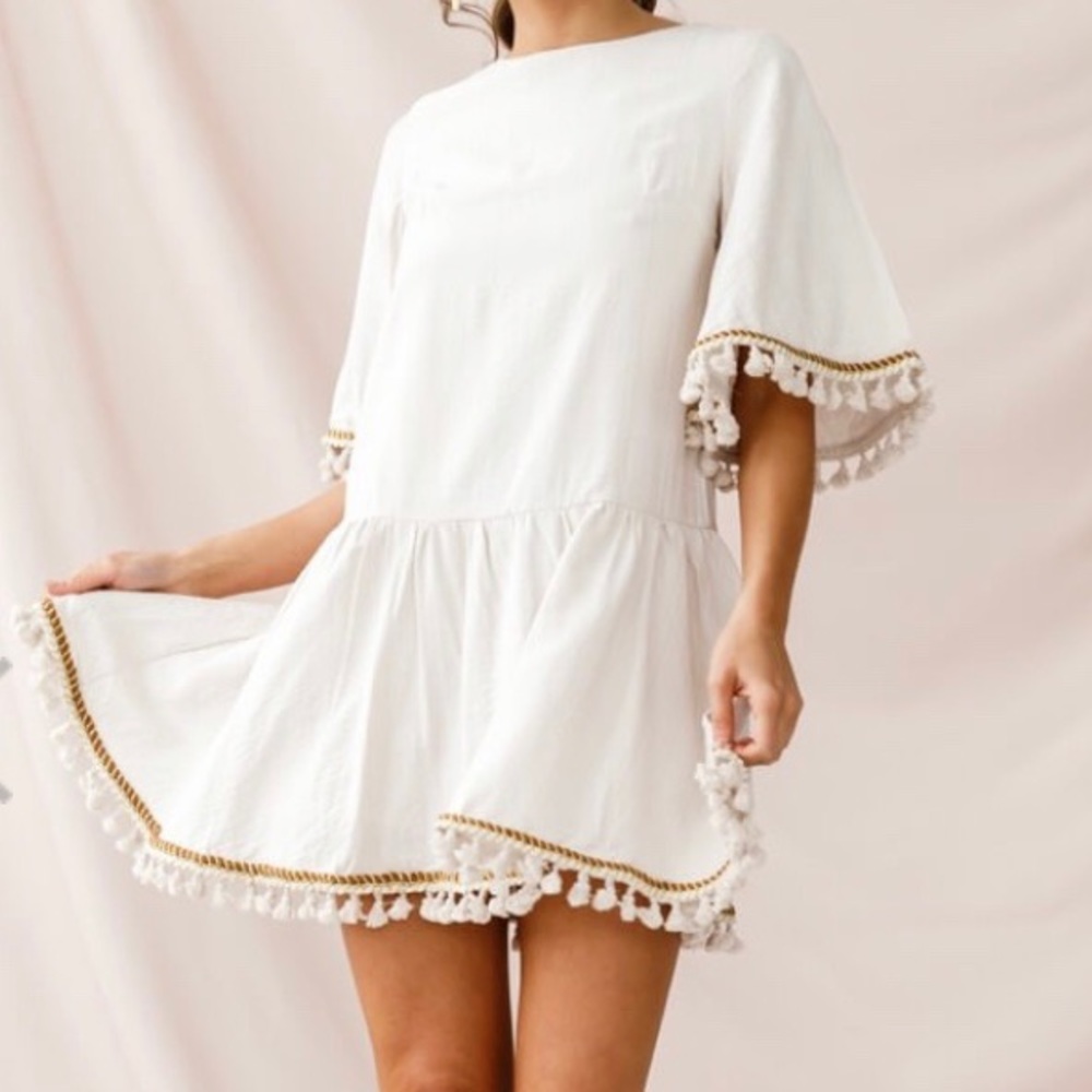 Selfie Leslie drop waist tassel cream dress